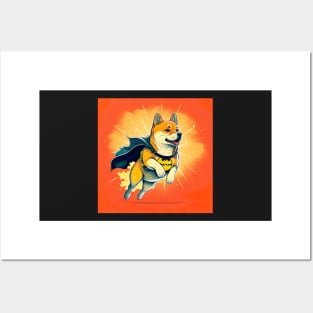 Shiba Inu Dog Super Hero Style Drawing Illustration Posters and Art